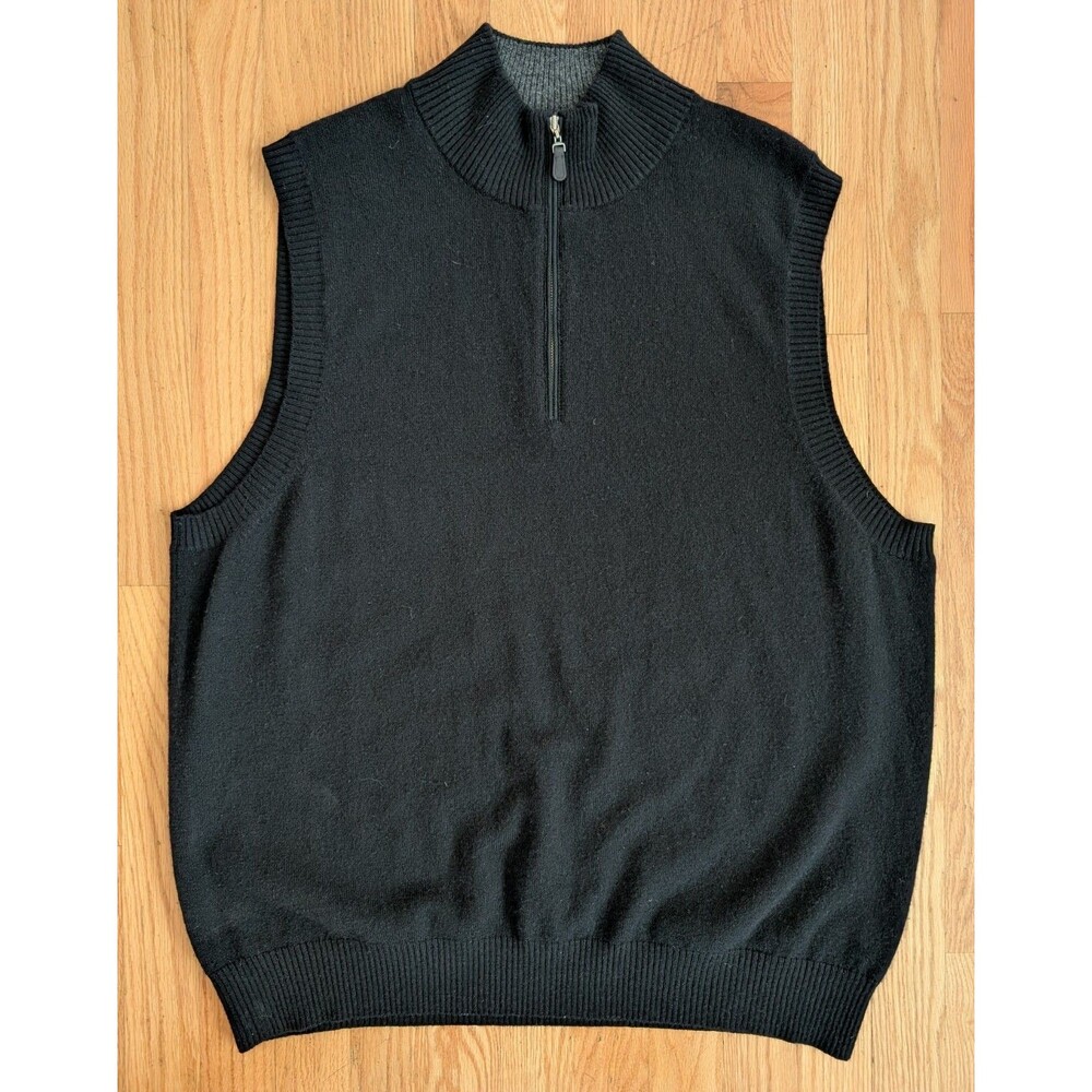 Mens XL 100% Cashmere Sweater Vest Black 1/4 Zip Pullover Forte